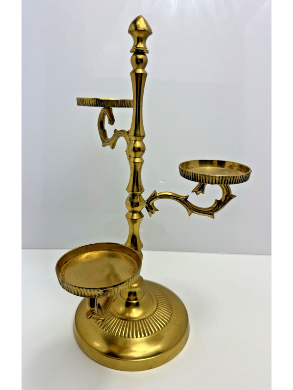 Vtg Ornate Brass Three Tier Pillar Candle Candelabra Stand 12"H India